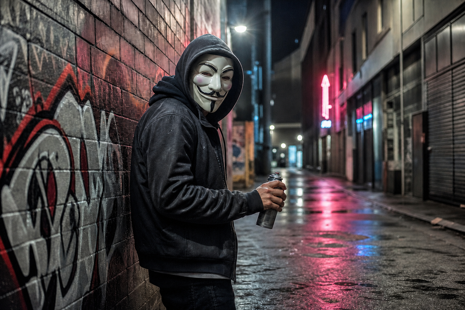 Guy Fawkes Mask Wearer in Bright Light