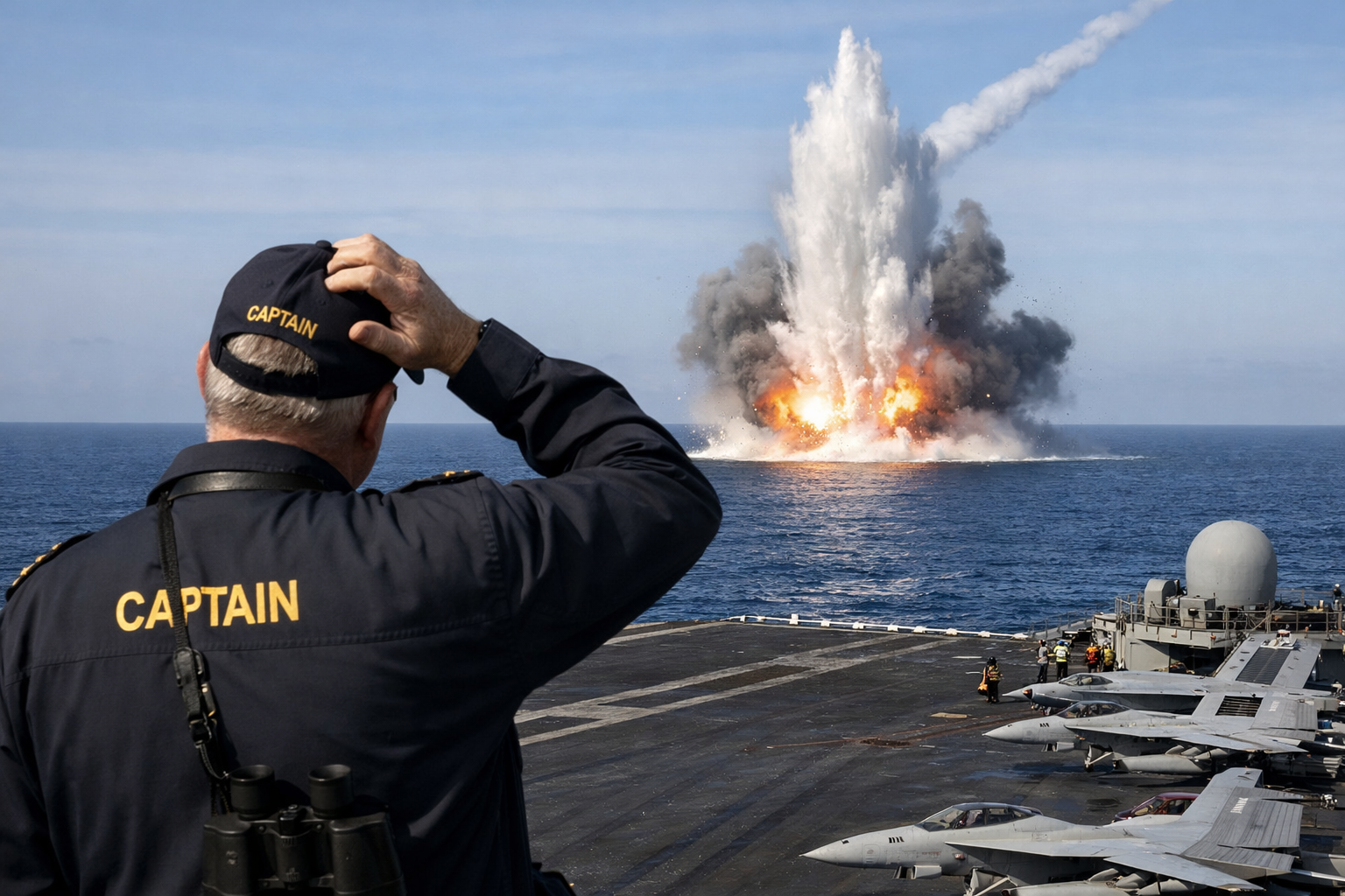 The captain of a US aircraft carrier is standing on he deck scratching his head as a Chinese hypersonic missile slams into the water two miles away-1